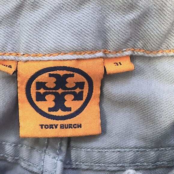 Tory Burch Alexa Cropped Skinny Jeans Size 31 Light Gray Stretch Denim Preppy - Picture 5 of 8